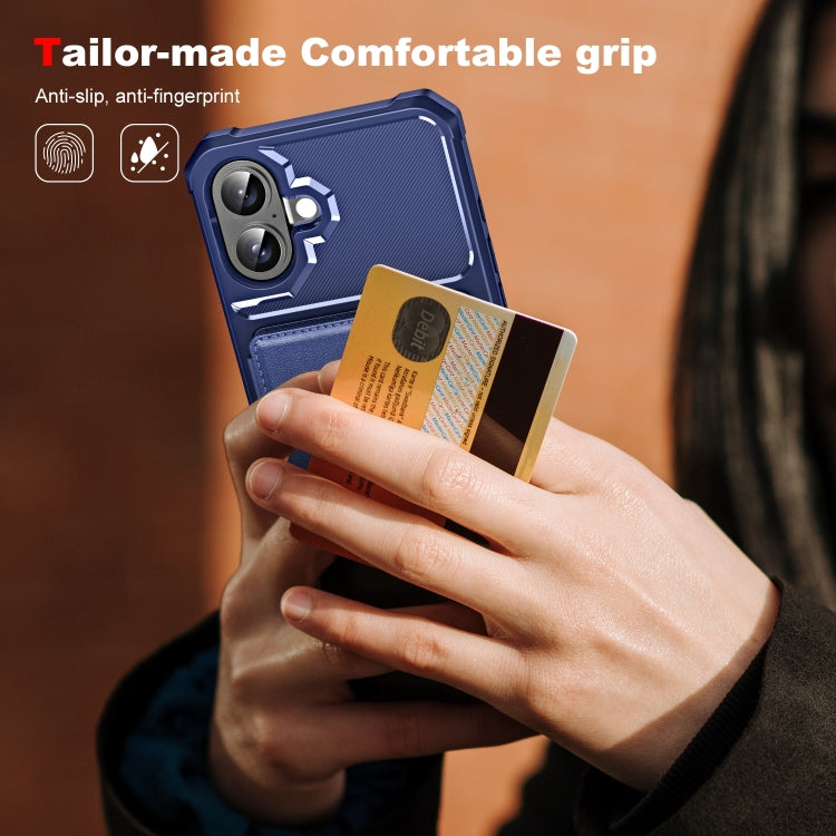 For iPhone 16 ENKAY Hat-Prince Card Slot Wallet TPU Back Leather Phone Case with Lens Film(Dark Blue)