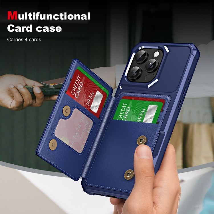 For iPhone 15 Pro ENKAY Hat-Prince Card Slot Wallet TPU Back Leather Phone Case with Lens Film(Dark Blue)