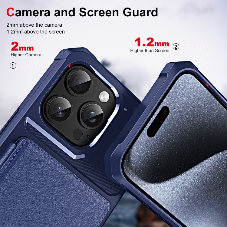 For iPhone 15 Pro ENKAY Hat-Prince Card Slot Wallet TPU Back Leather Phone Case with Lens Film(Dark Blue)
