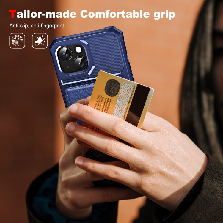 For iPhone 15 ENKAY Hat-Prince Card Slot Wallet TPU Back Leather Phone Case with Lens Film(Dark Blue)