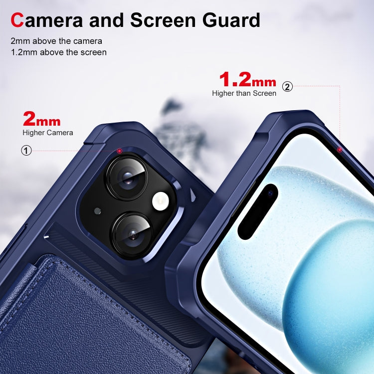 For iPhone 15 ENKAY Hat-Prince Card Slot Wallet TPU Back Leather Phone Case with Lens Film(Cyan)