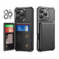 Pour iPhone 14 Pro ENKAY Hat-Prince Étui de téléphone en cuir avec fente pour cartes et film de protection d'objectif (Noir)