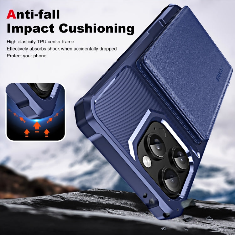 For iPhone 14 Pro Max ENKAY Hat-Prince Card Slot Wallet TPU Back Leather Phone Case with Lens Film(Cyan)