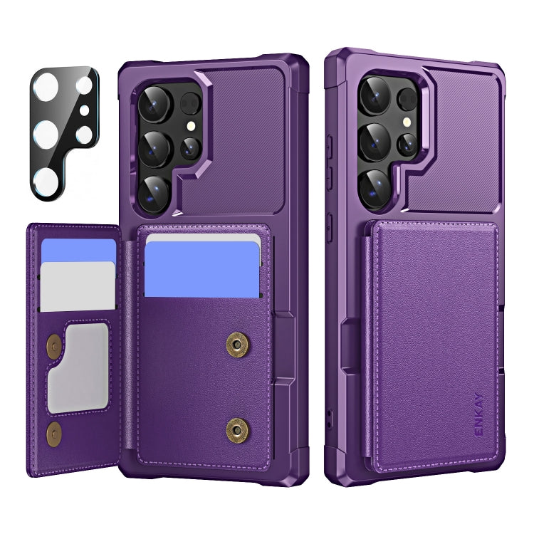 For Samsung Galaxy S24 Ultra 5G ENKAY Hat-Prince Card Slot Wallet TPU Back Leather Phone Case with Lens Film(Purple)