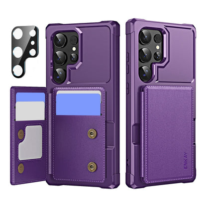 For Samsung Galaxy S24 Ultra 5G ENKAY Hat-Prince Card Slot Wallet TPU Back Leather Phone Case with Lens Film(Purple)