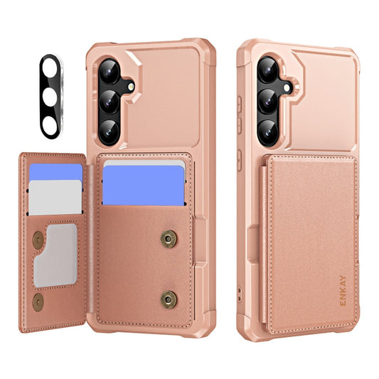 For Samsung Galaxy A35 5G ENKAY Hat-Prince Card Slot Wallet TPU Back Leather Phone Case with Lens Film(Rose Gold)