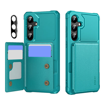 Pour Samsung Galaxy A35 5G ENKAY Hat-Prince Étui de Téléphone en Cuir PU avec Emplacements pour Cartes et Film de Protection d'Objectif (Cyan)