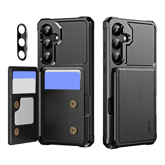 For Samsung Galaxy A55 5G ENKAY Hat-Prince Card Slot Wallet TPU Back Leather Phone Case with Lens Film(Black)