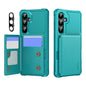 Pour Samsung Galaxy A55 5G ENKAY Hat-Prince Étui de Téléphone en Cuir PU avec Emplacements pour Cartes, Dos en TPU et Film de Protection d'Objectif (Cyan)