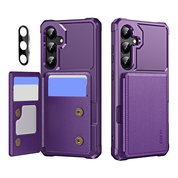 For Samsung Galaxy A55 5G ENKAY Hat-Prince Card Slot Wallet TPU Back Leather Phone Case with Lens Film(Purple)