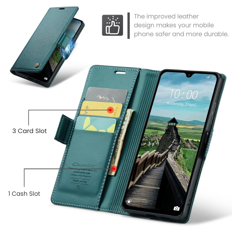 Pour Redmi 14C Étui en cuir texturé litchi avec boucle papillon CaseMe 023 anti-RFID (vert)