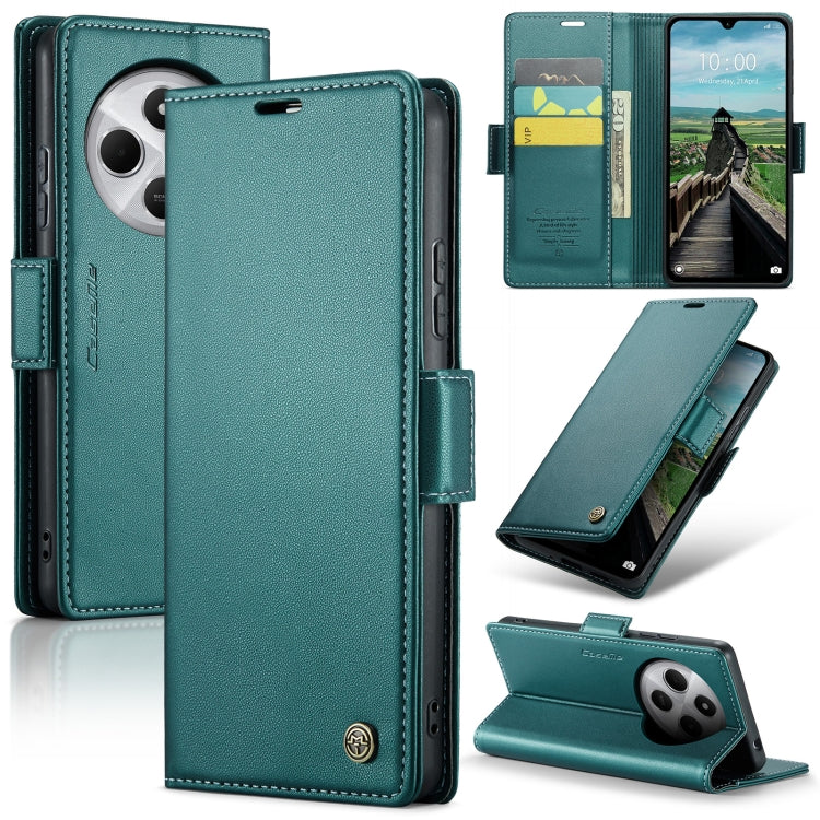 Pour Redmi 14C Étui en cuir texturé litchi avec boucle papillon CaseMe 023 anti-RFID (vert)