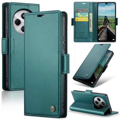 Pour Redmi 14C Étui en cuir texturé litchi avec boucle papillon CaseMe 023 anti-RFID (vert)