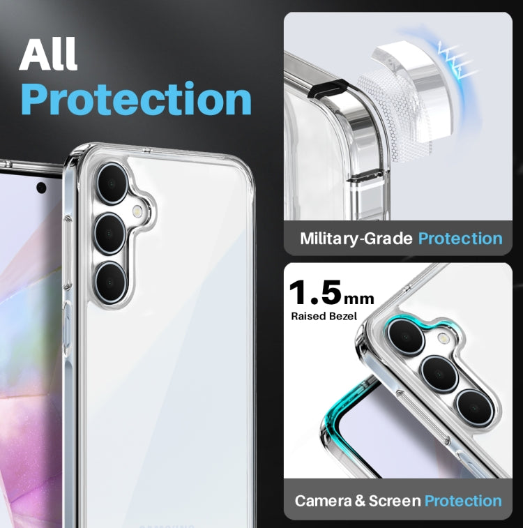 Pour Samsung Galaxy A35 5G NORTHJO Coque de téléphone transparente 3 en 1 avec protecteur d'écran et film pour objectif