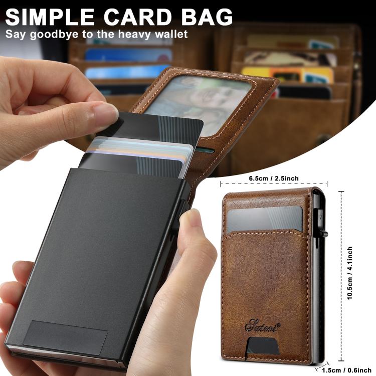 For iPhone 15 Pro Suteni H19 Oil Wax 2-in-1 MagSafe Removable Card Box Back Phone Case(Brown)