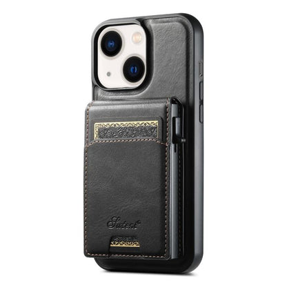 For iPhone 14 Plus Suteni H19 Oil Wax 2-in-1 MagSafe Removable Card Box Back Phone Case(Black)