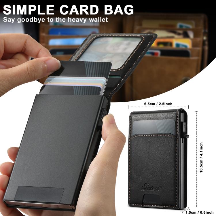 For iPhone 14 Plus Suteni H19 Oil Wax 2-in-1 MagSafe Removable Card Box Back Phone Case(Black)