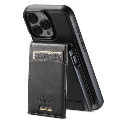 Pour iPhone 14 Suteni H19 Étui de téléphone arrière amovible 2 en 1 MagSafe en cuir huilé (noir)