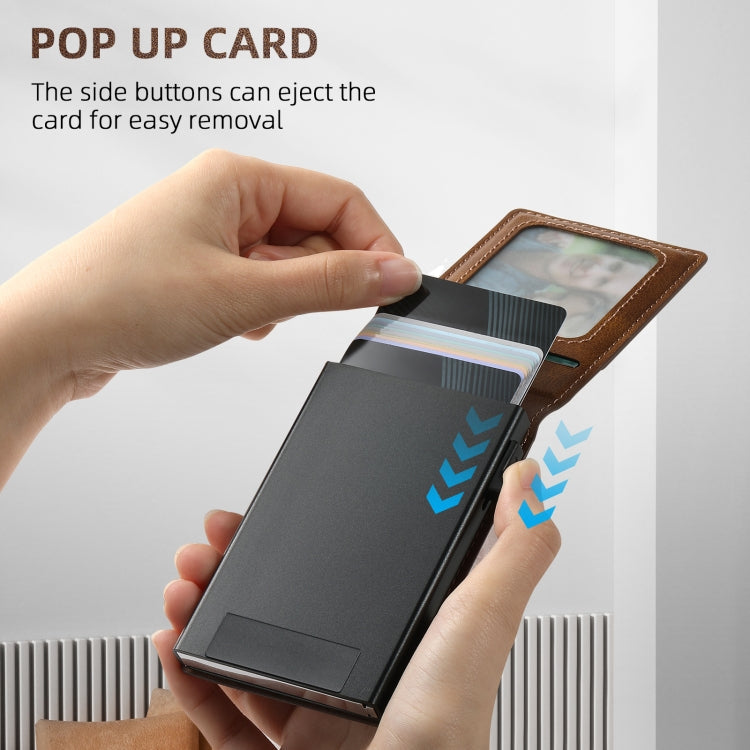 For iPhone 12 Pro Max Suteni H19 Oil Wax 2-in-1 MagSafe Removable Card Box Back Phone Case(Brown)