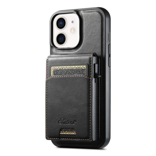 Pour iPhone 12 Étui Téléphone Arrière Suteni H19 En Cuir Huilé 2-en-1 Amovible MagSafe Avec Porte-Cartes (Noir)
