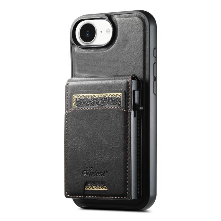 For iPhone 17e / 16e Suteni H19 Oil Wax 2-in-1 MagSafe Removable Card Box Back Phone Case(Black)