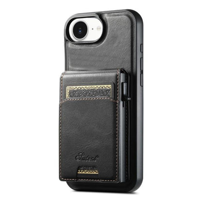 For iPhone 17e / 16e Suteni H19 Oil Wax 2-in-1 MagSafe Removable Card Box Back Phone Case(Black)