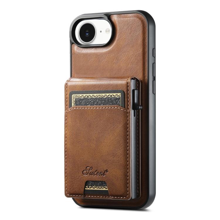 For iPhone 17e / 16e Suteni H19 Oil Wax 2-in-1 MagSafe Removable Card Box Back Phone Case(Brown)