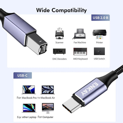 ENKAY ENK-CB170 USB C / Type-C to USB 2.0 B Printer Scanner Nylon Braided Cable, Length:1m