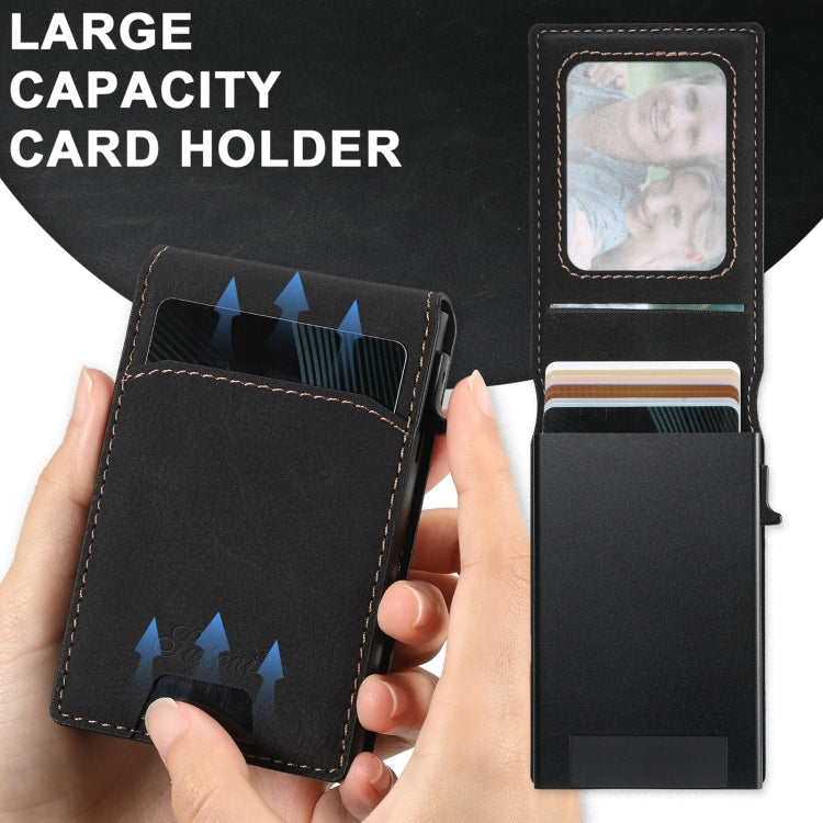 For iPhone 14 Plus Suteni H19 Litchi Grain 2-in-1 MagSafe Removable Card Box Back Phone Case(Black)