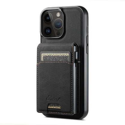 For iPhone 12 Pro Suteni H19 Litchi Grain 2-in-1 MagSafe Removable Card Box Back Phone Case(Black)