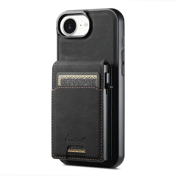 For iPhone 17e / 16e Suteni H19 Litchi Grain 2-in-1 MagSafe Removable Card Box Back Phone Case(Black)
