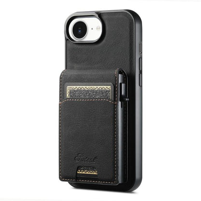For iPhone 17e / 16e Suteni H19 Litchi Grain 2-in-1 MagSafe Removable Card Box Back Phone Case(Black)
