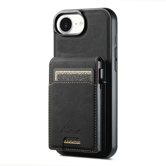 For iPhone 17e / 16e Suteni H19 Litchi Grain 2-in-1 MagSafe Removable Card Box Back Phone Case(Black)