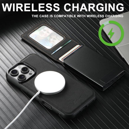For iPhone 17e / 16e Suteni H19 Litchi Grain 2-in-1 MagSafe Removable Card Box Back Phone Case(Black)