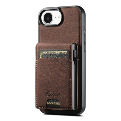 For iPhone 17e / 16e Suteni H19 Litchi Grain 2-in-1 MagSafe Removable Card Box Back Phone Case(Brown)