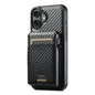 For iPhone 16 Plus Suteni H19 Carbon Fiber Grain 2-in-1 MagSafe Removable Card Box Back Phone Case(Black)