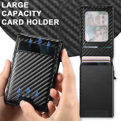 For iPhone 14 Suteni H19 Carbon Fiber Grain 2-in-1 MagSafe Removable Card Box Back Phone Case(Black)