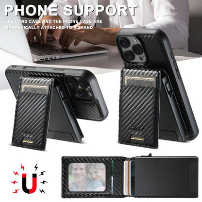 For iPhone 16 Plus Suteni H19 Carbon Fiber Grain 2-in-1 MagSafe Removable Card Box Back Phone Case(Black)