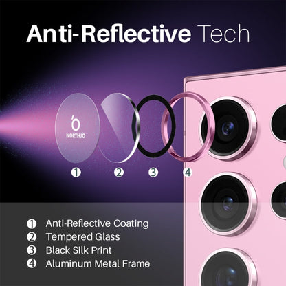 For Samsung Galaxy S25 Ultra 5G NORTHJO Camera Lens Protector CD Metal Ring Tempered Glass Film(Pink)