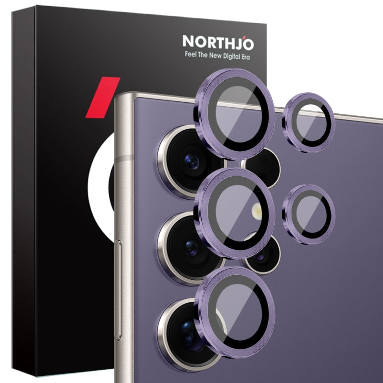 Pour Samsung Galaxy S25 Ultra 5G NORTHJO Protecteur d'objectif d'appareil photo Anneau en métal CD Film en verre trempé (Violet)