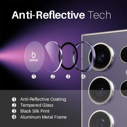 Pour Samsung Galaxy S25 Ultra 5G NORTHJO Protecteur d'objectif d'appareil photo Anneau en métal CD Film en verre trempé (Violet)
