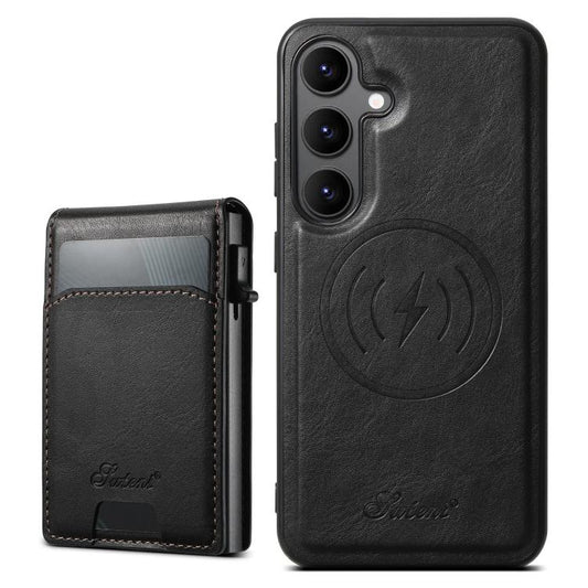 For Samsung Galaxy S24+ 5G Suteni H19 Oil Wax 2-in-1 MagSafe Removable Card Box Back Phone Case(Black)