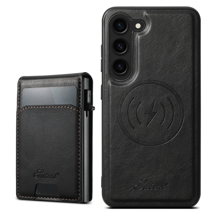 For Samsung Galaxy S23+ 5G Suteni H19 Oil Wax 2-in-1 MagSafe Removable Card Box Back Phone Case(Black)