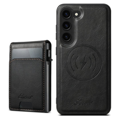 For Samsung Galaxy S23+ 5G Suteni H19 Oil Wax 2-in-1 MagSafe Removable Card Box Back Phone Case(Black)