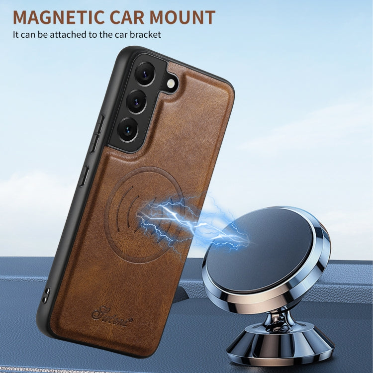 For Samsung Galaxy S23+ 5G Suteni H19 Oil Wax 2-in-1 MagSafe Removable Card Box Back Phone Case(Black)