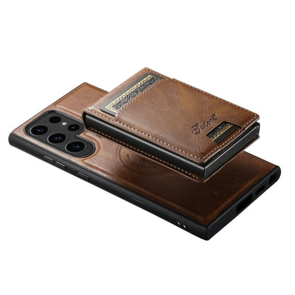 For Samsung Galaxy S22 Ultra 5G Suteni H19 Oil Wax 2-in-1 MagSafe Removable Card Box Back Phone Case(Brown)