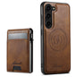 For Samsung Galaxy S22 5G Suteni H19 Oil Wax 2-in-1 MagSafe Removable Card Box Back Phone Case(Brown)