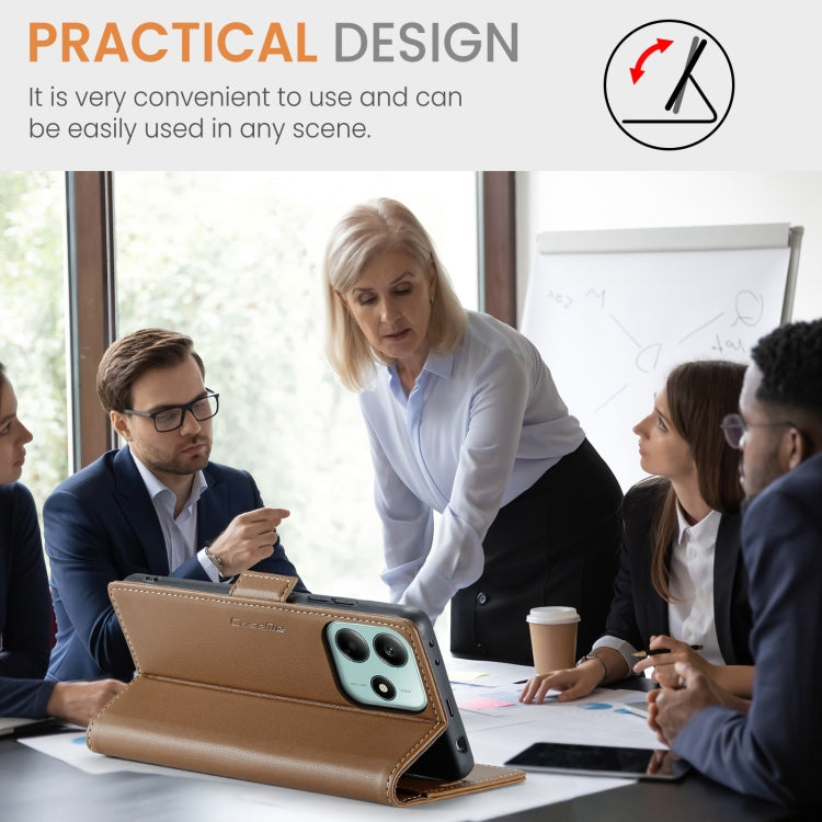 For Redmi Note 14 5G CaseMe 023 Butterfly Buckle Litchi Texture RFID Anti-theft Leather Phone Case(Brown)