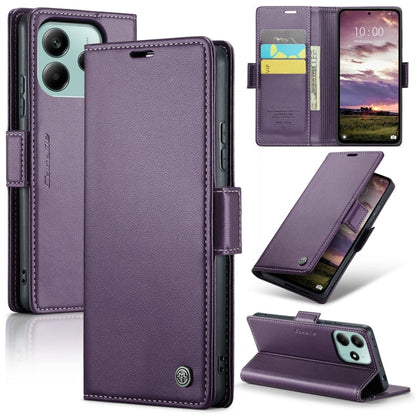 Pour Redmi Note 14 5G Coque Téléphone en Cuir Anti-vol RFID Texturé Litchi avec Fermoir Papillon CaseMe 023 (Violet)