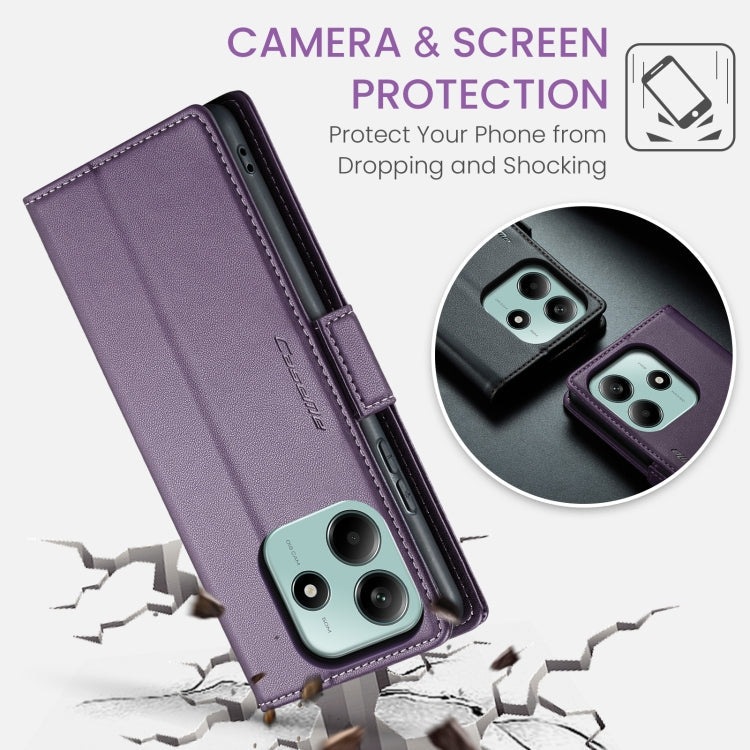 Pour Redmi Note 14 5G Coque Téléphone en Cuir Anti-vol RFID Texturé Litchi avec Fermoir Papillon CaseMe 023 (Violet)